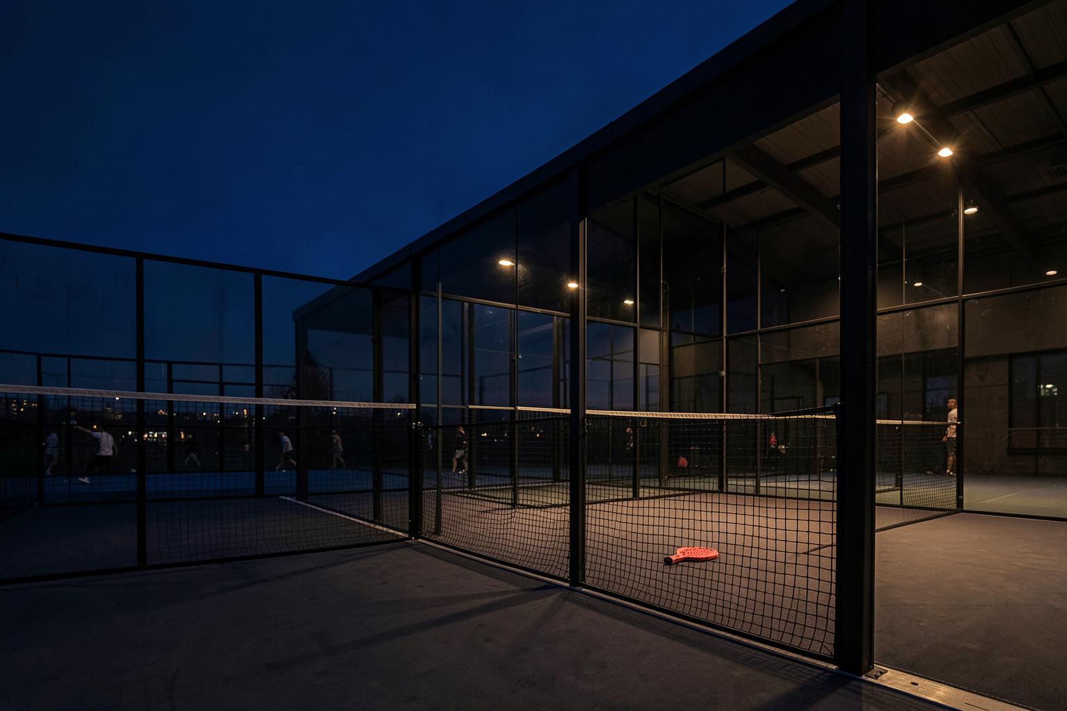 A premium padel court at dusk